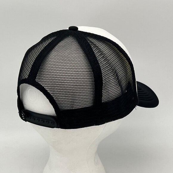 Smiley Face Trucker Hat Cap Mesh Back Black White Snap Back By Outdoor Cap - Picture 9 of 13
